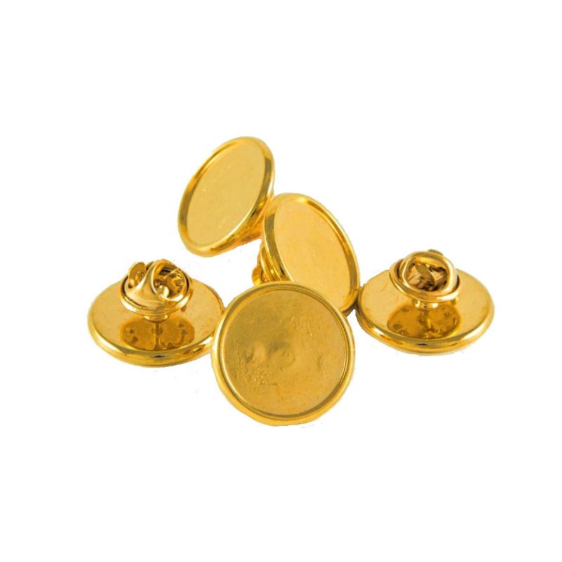 Premium Badge Blank round 16mm gold clutch fitting